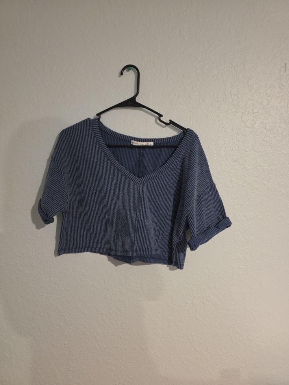 Altar'd State Blue Ribbed V-Neck Cropped Top